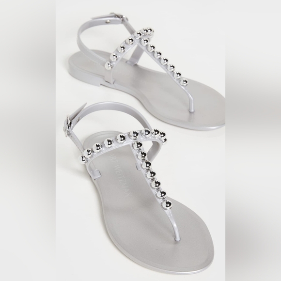 STUART WEITZMAN Goldie Metallic Bead T-Strap Jelly Sandals Size 6